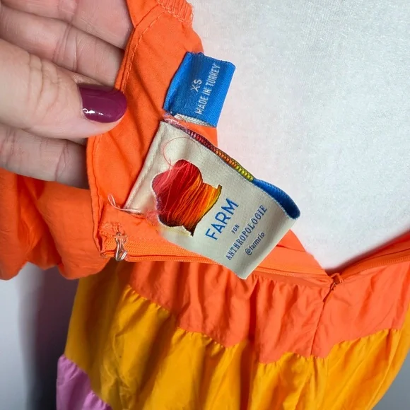 Farm Rio Puff Sleeve Colorblock Maxi Dress XS - Picture 6 of 8